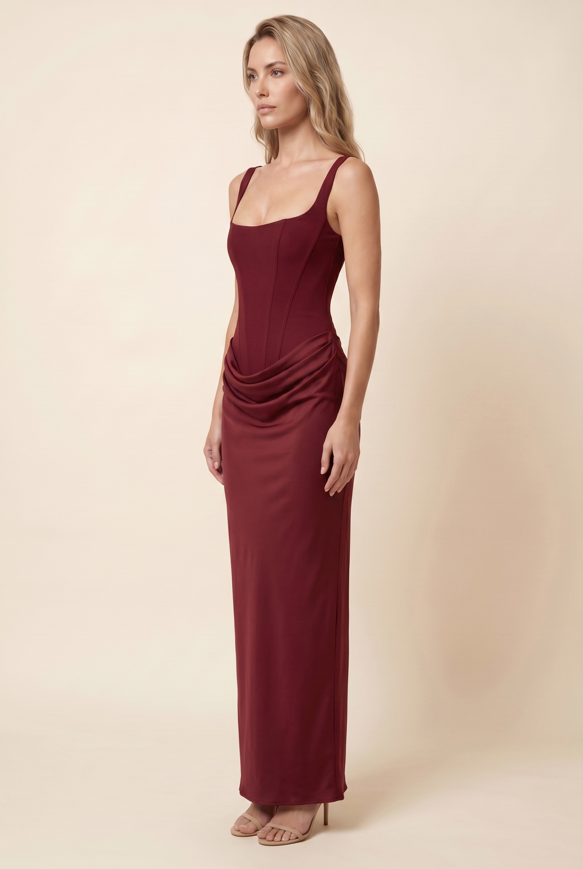 Fleurine Corset Maxi Dress - Burgundy