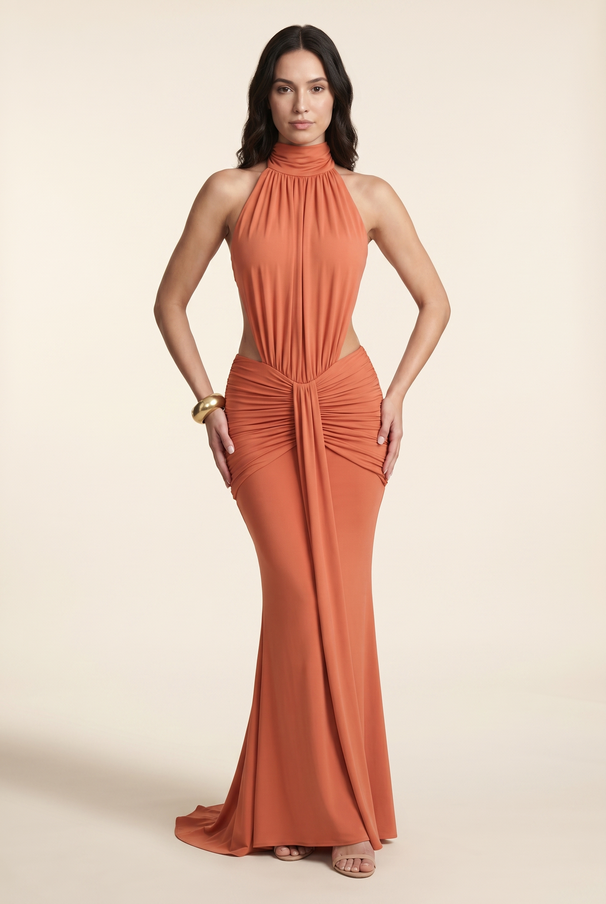 Florentine Halter Maxi Dress - Burnt Orange