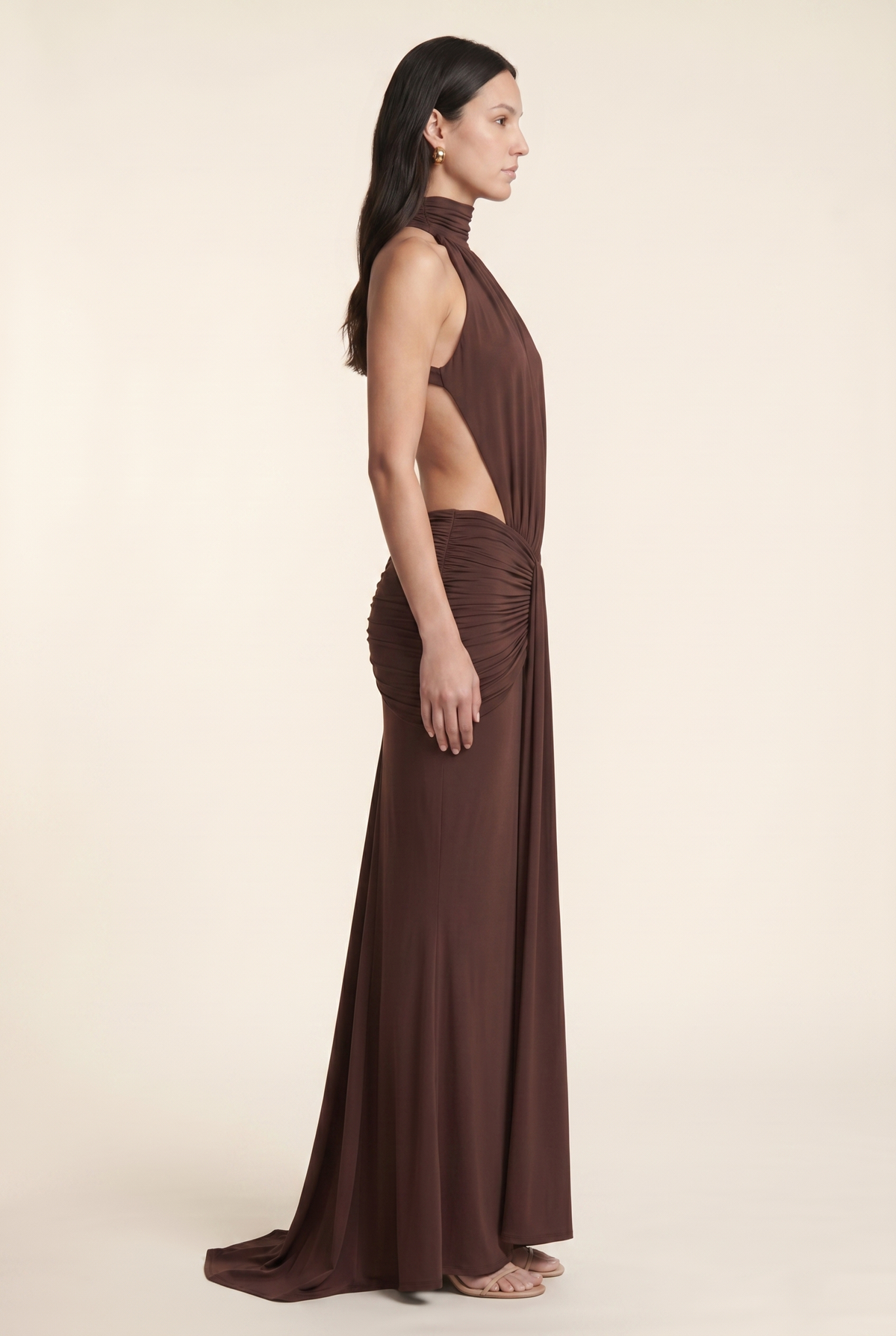 Florentine Halter Maxi Dress - Chocolate Brown