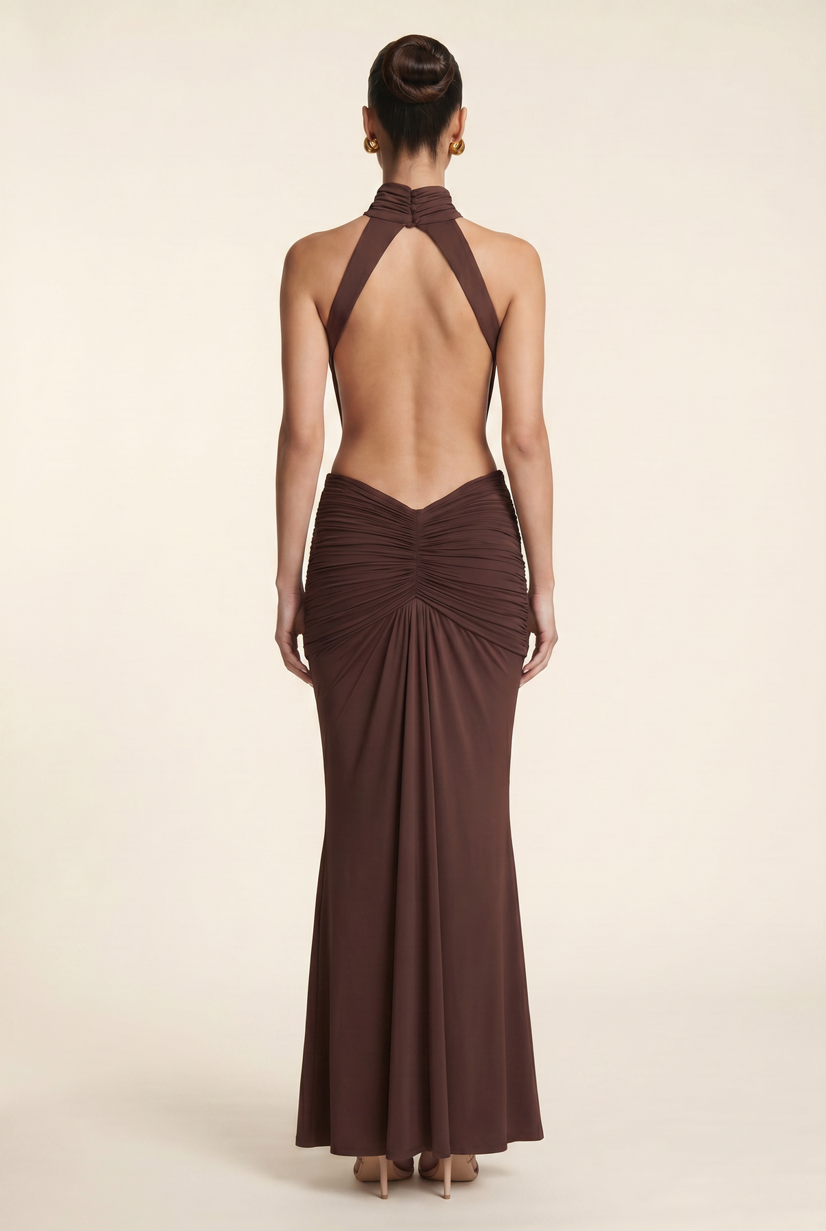 Florentine Halter Maxi Dress - Chocolate Brown