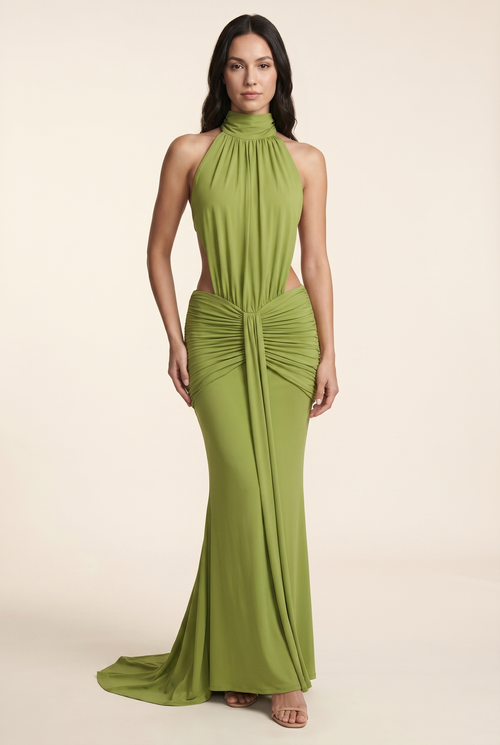 Florentine Halter Maxi Dress - Olive Green