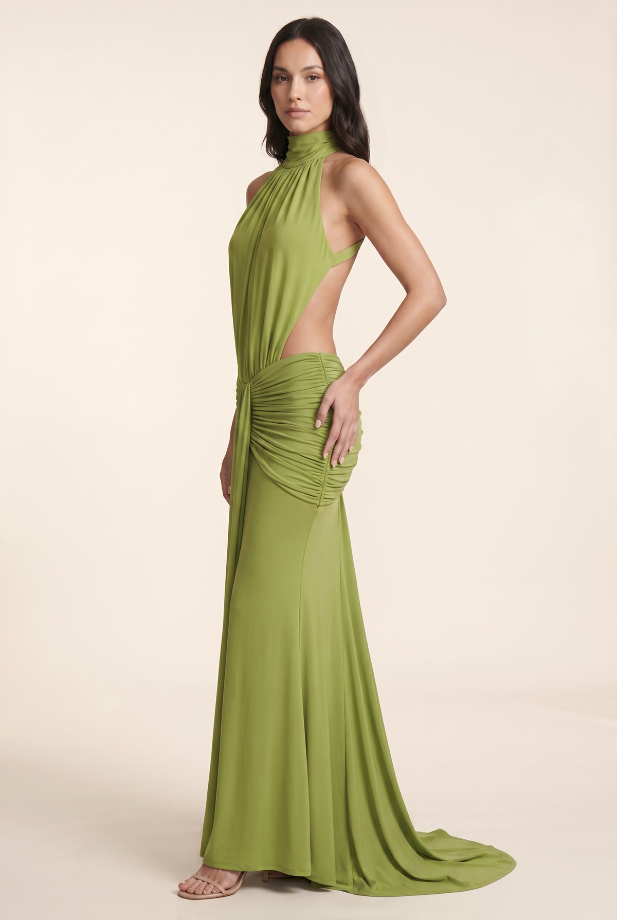 Florentine Halter Maxi Dress - Olive Green