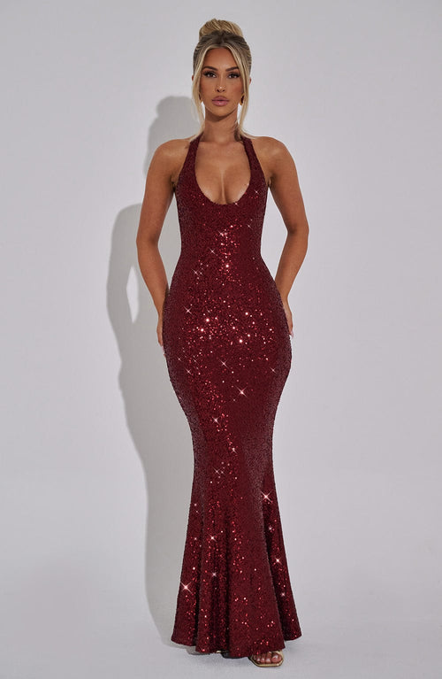 Gaia Halter Maxi Dress - Wine Sparkle