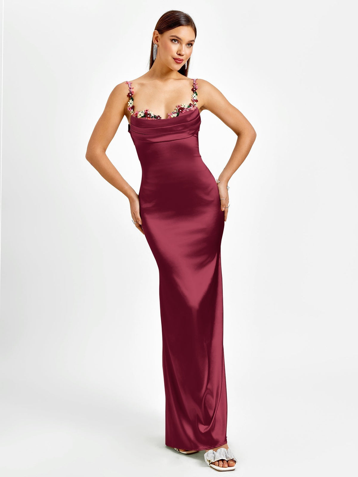 Georgette Satin Maxi Dress - Burgundy