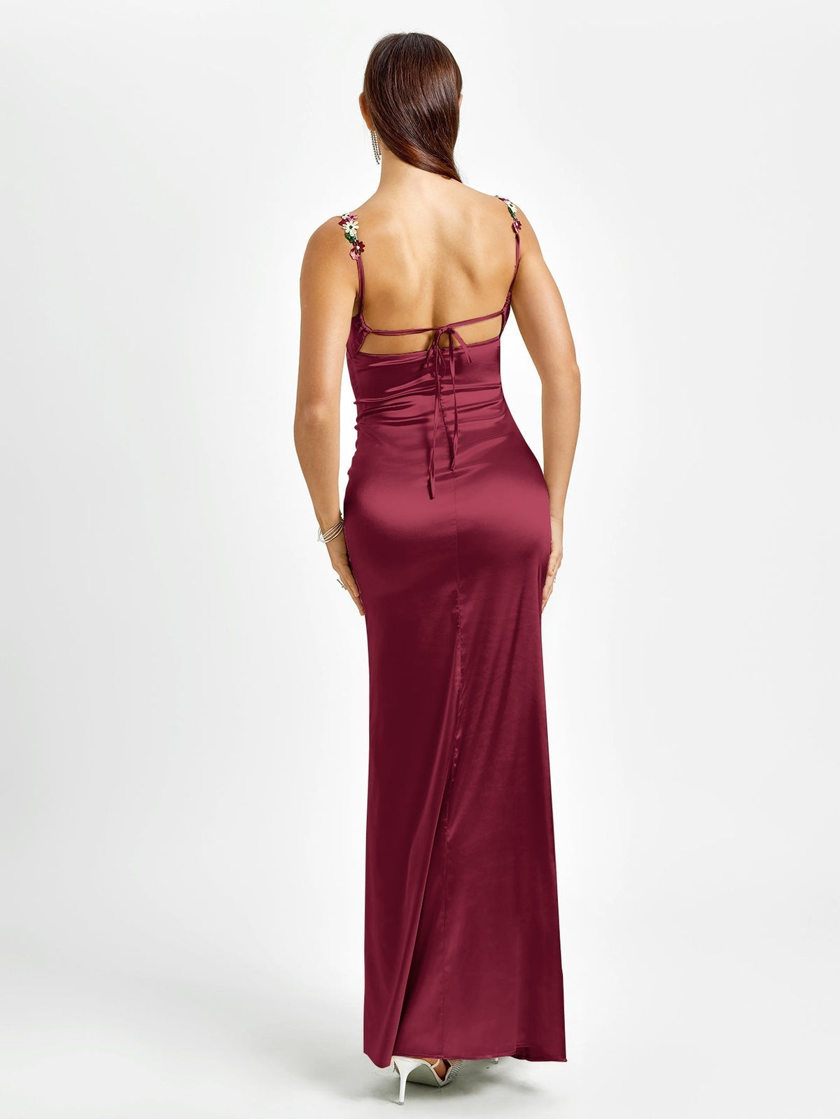 Georgette Satin Maxi Dress - Burgundy