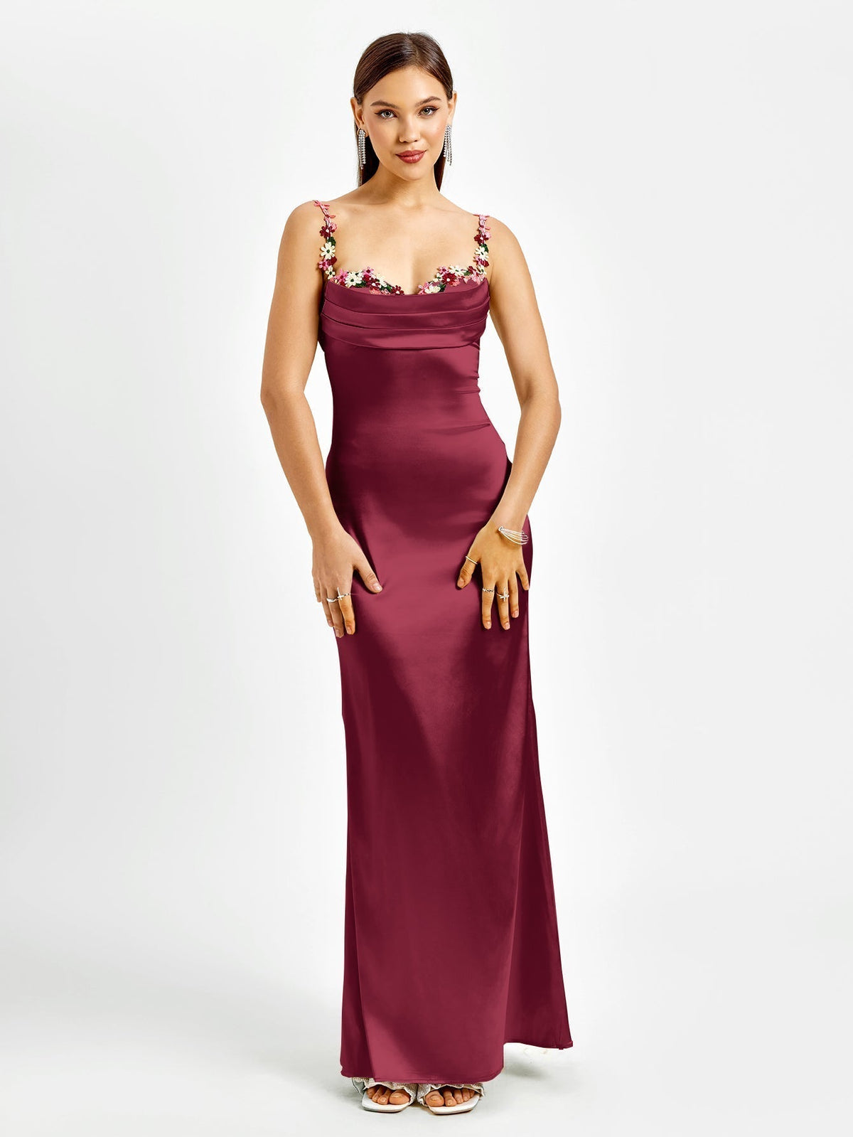 Georgette Satin Maxi Dress - Burgundy