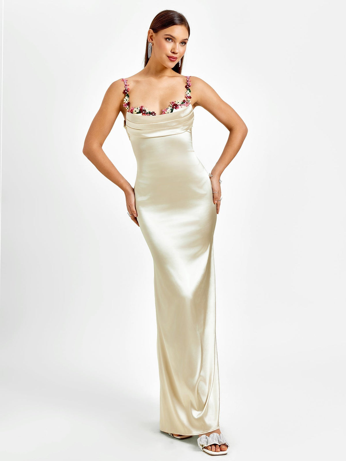 Georgette Satin Maxi Dress - Champagne