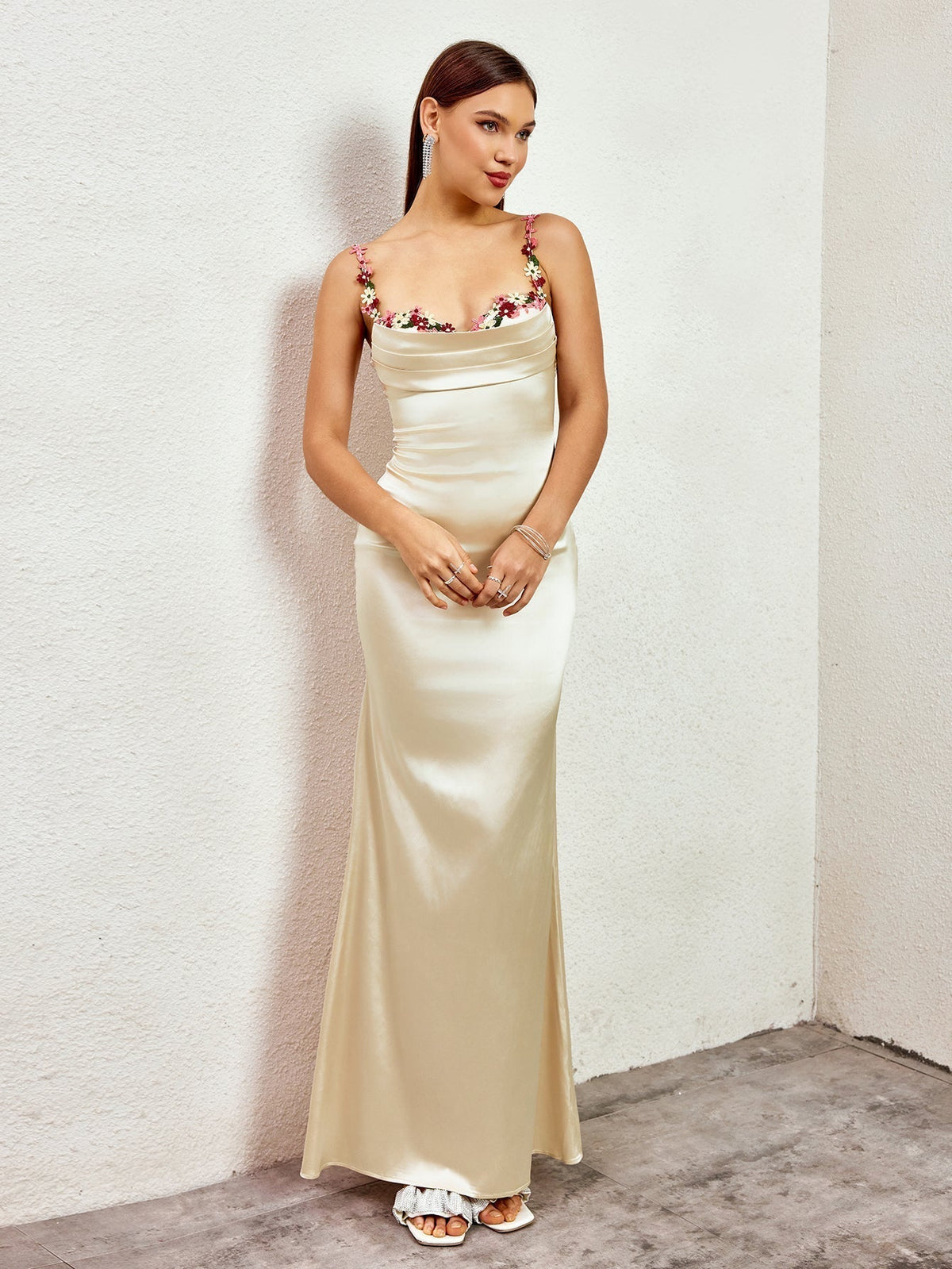 Georgette Satin Maxi Dress - Champagne