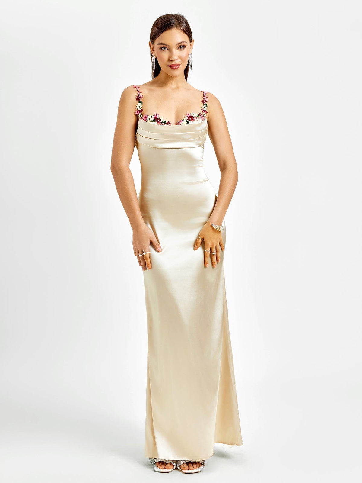 Georgette Satin Maxi Dress - Champagne