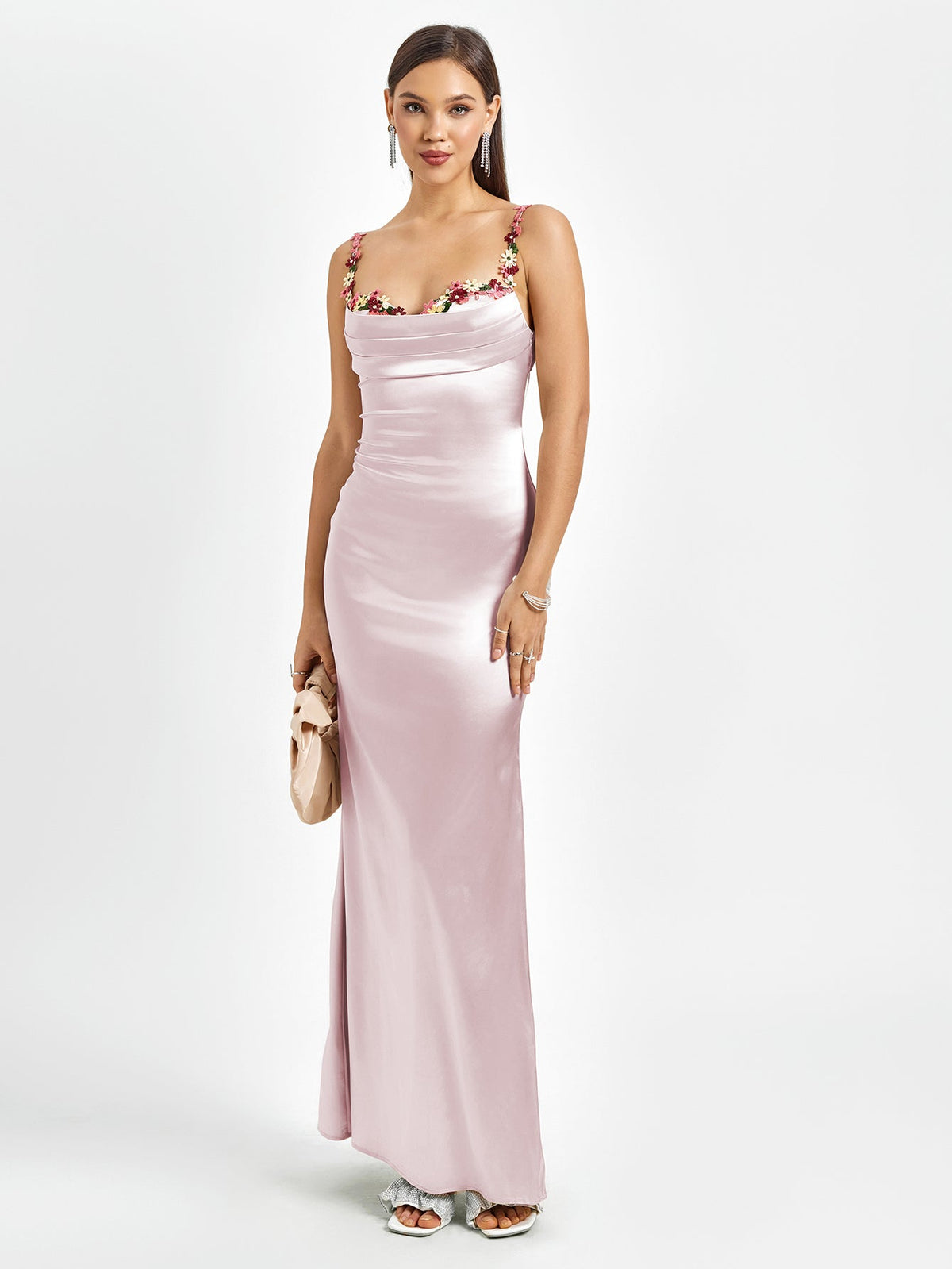 Georgette Satin Maxi Dress - Light Pink