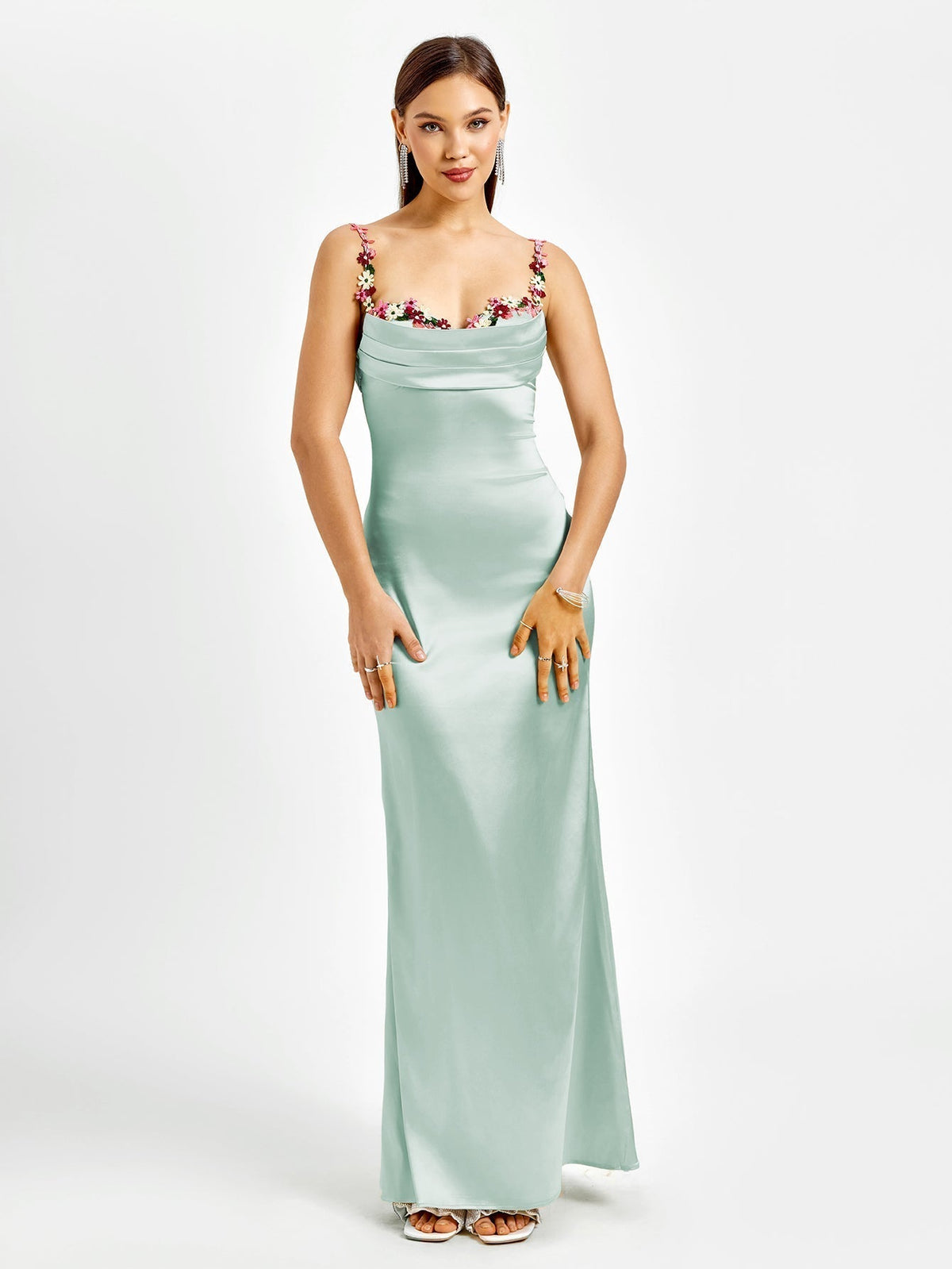 Georgette Satin Maxi Dress - Mint Green