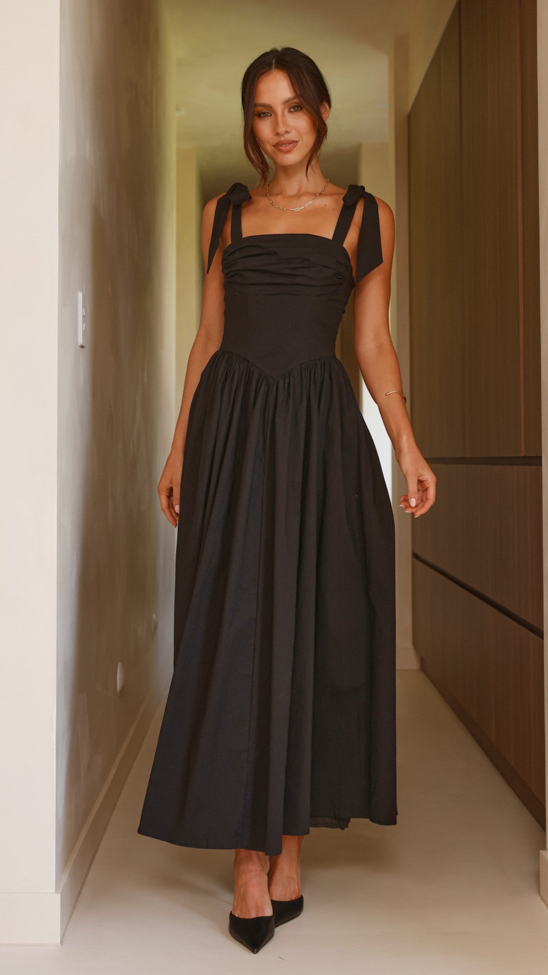 Haisley Tie Strap Midi Dress - Black