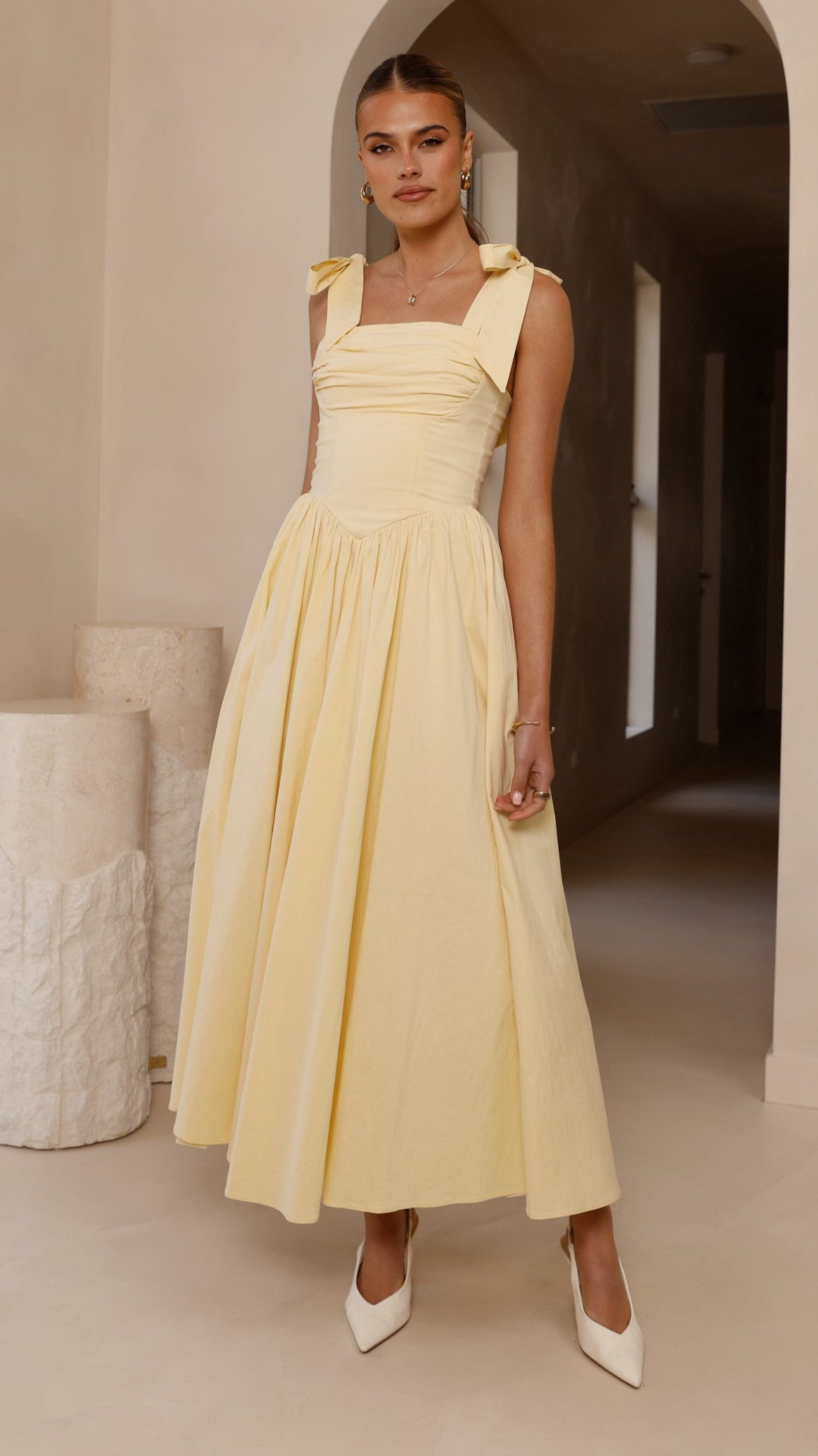 Haisley Tie Strap Midi Dress - Butter Yellow