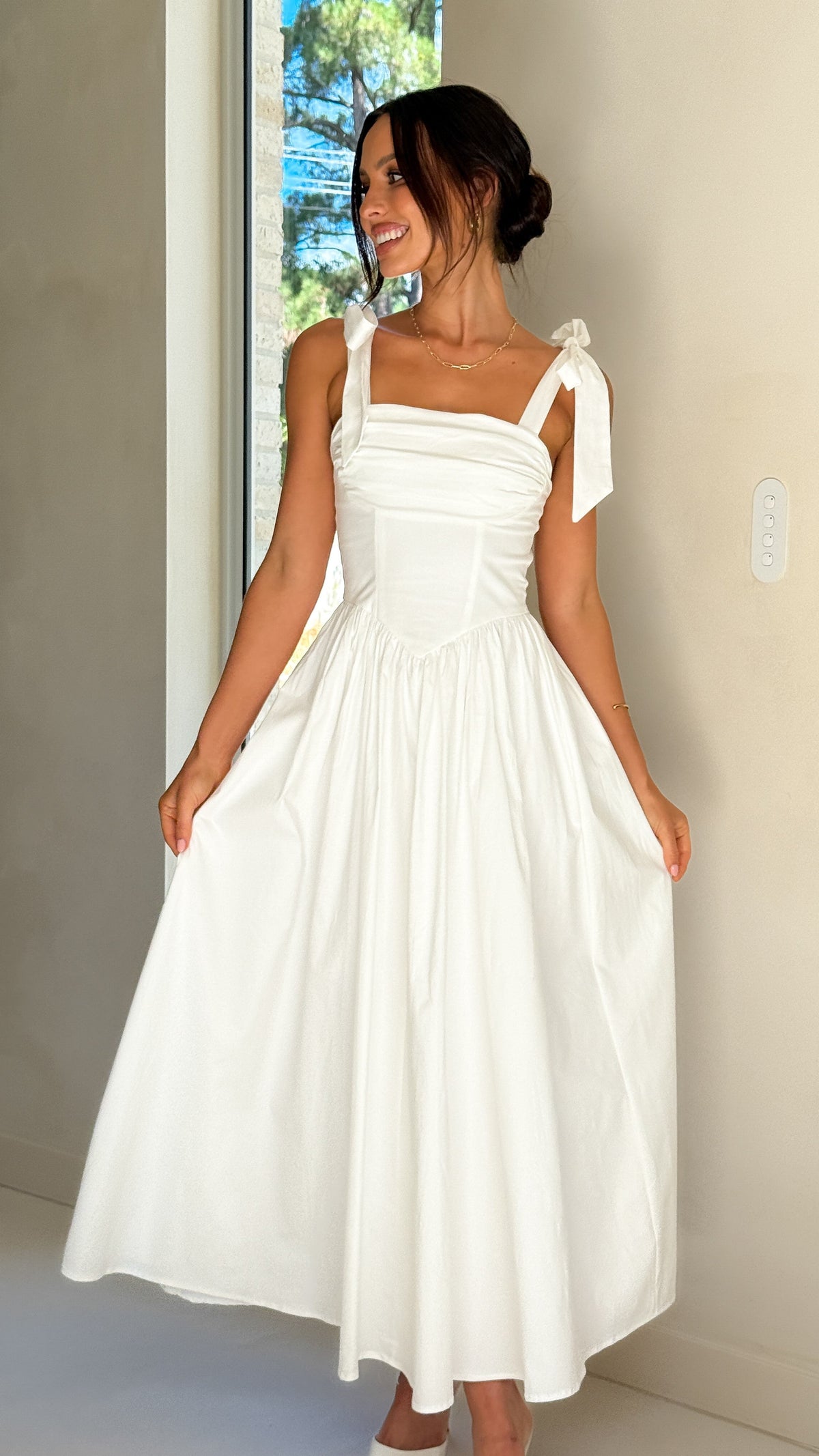 Haisley Tie Strap Midi Dress - White