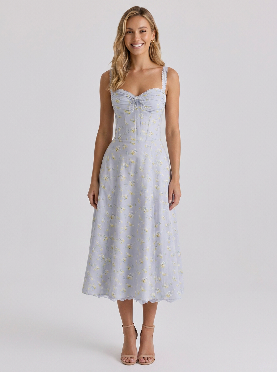 Kiara Floral Backless Maxi Dress - Blue