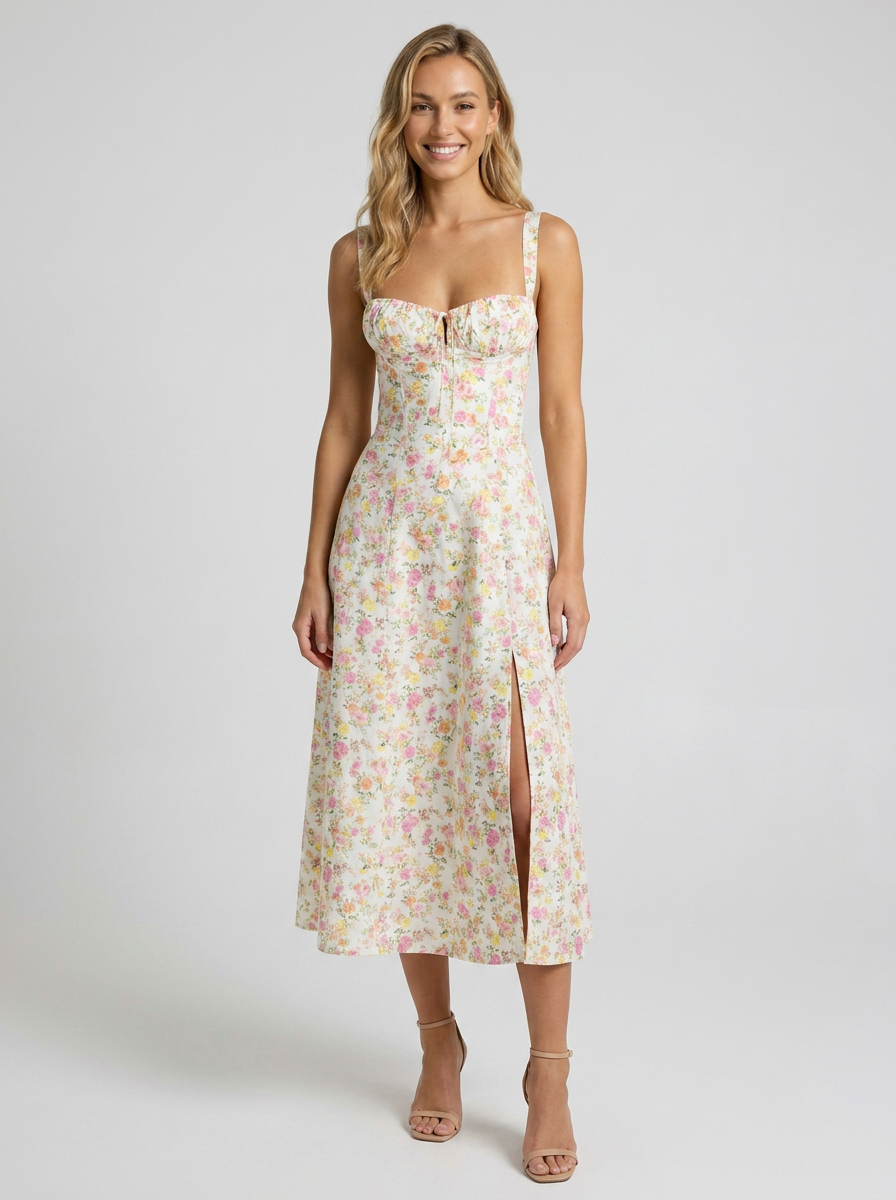 Kiara Floral Backless Maxi Dress - Lemon Meadow