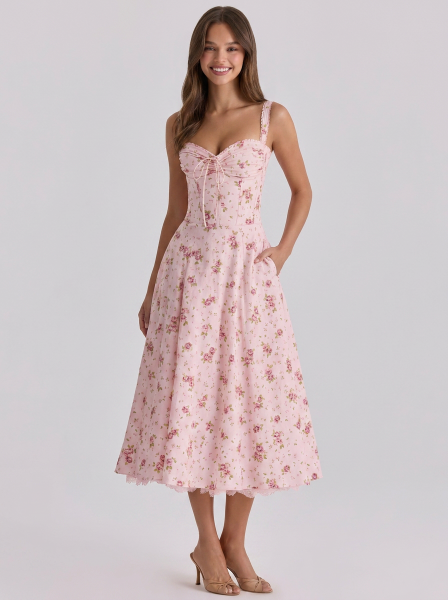 Kiara Floral Backless Maxi Dress - Rose Petal Pink