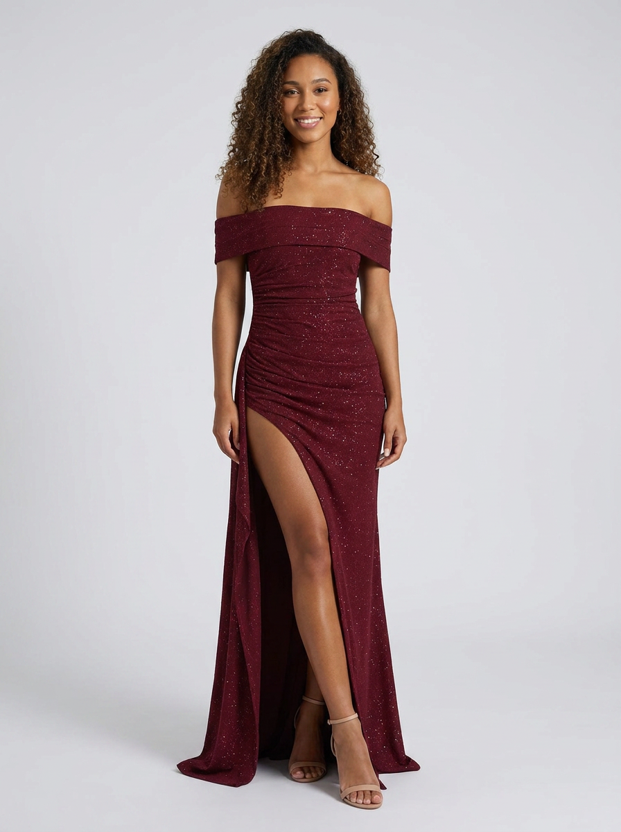 Isabella Ruched Off Maxi Dress
