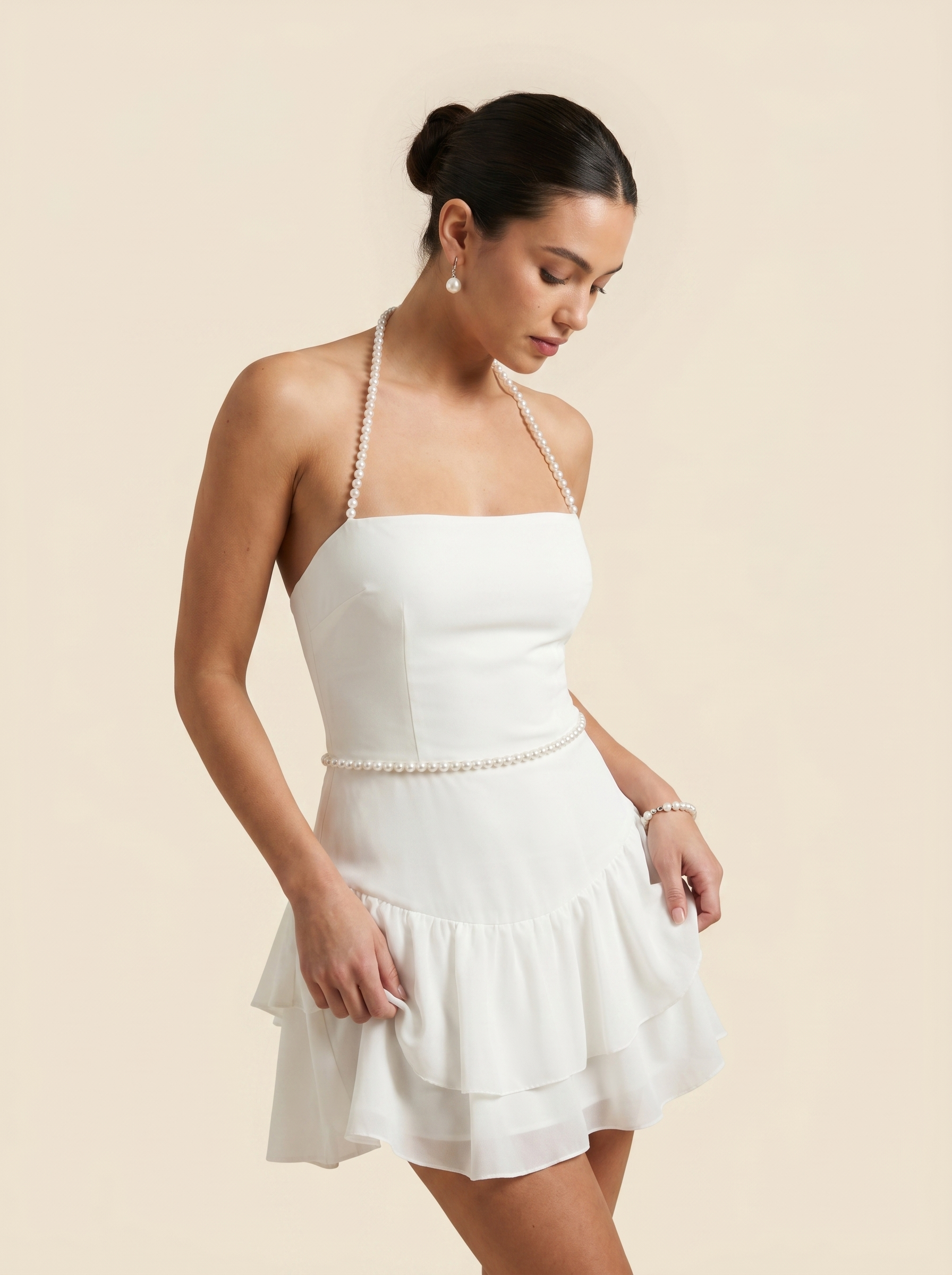 Gabriela Floral Embellished Mini Dress - White