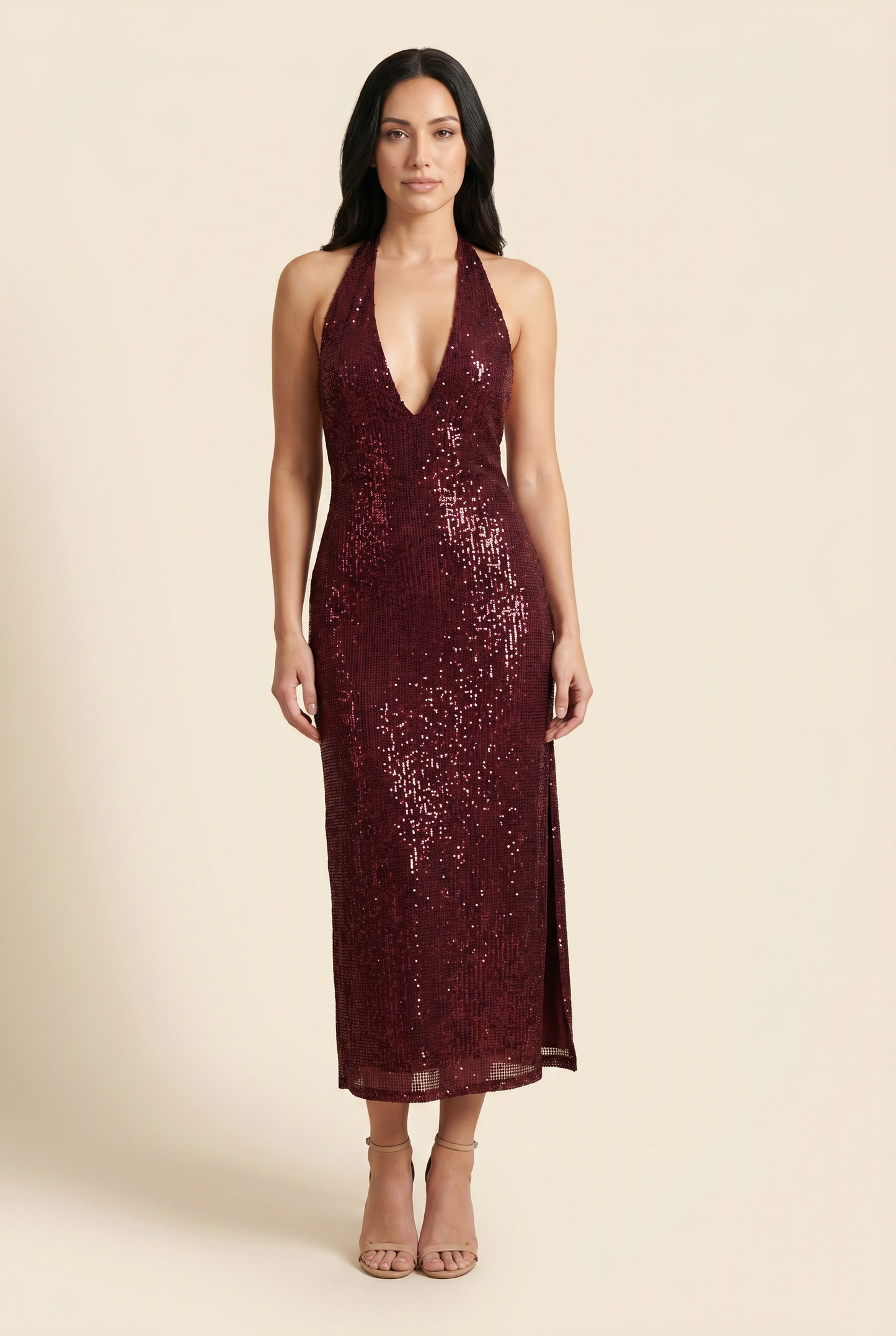 Selena Embellished Halter Midi Dress