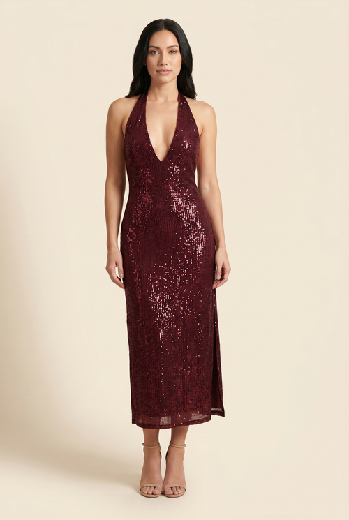 Selena Embellished Halter Midi Dress