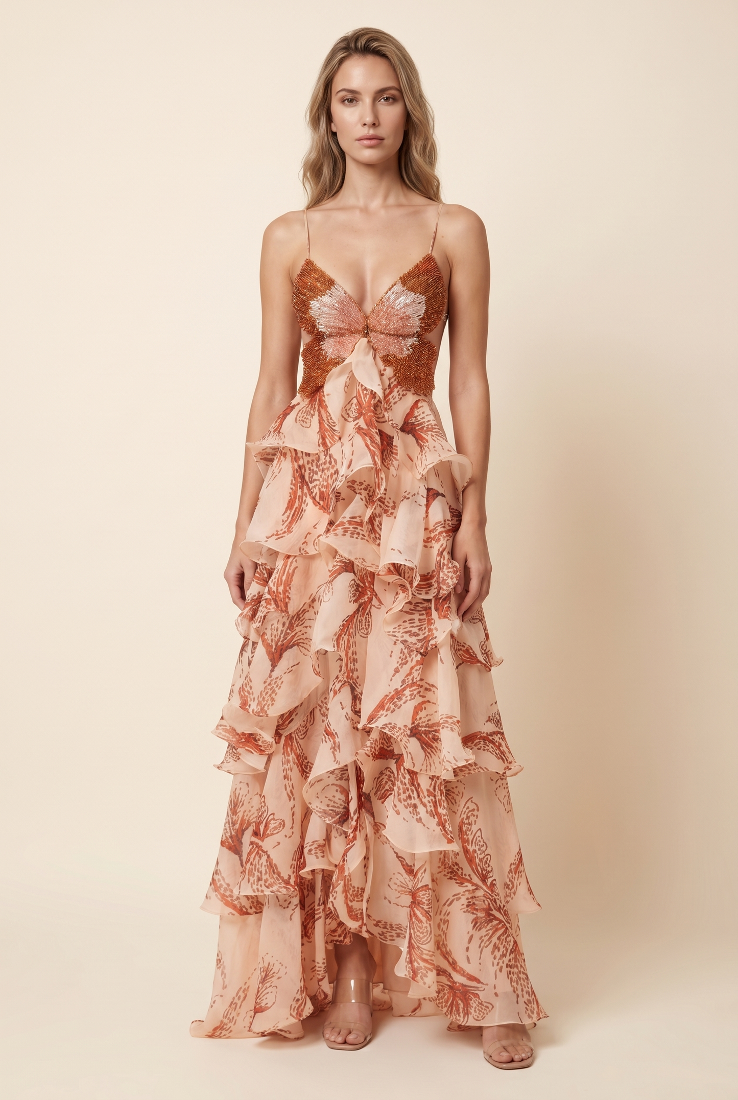Kira Butterfly Ruffle Maxi Dress