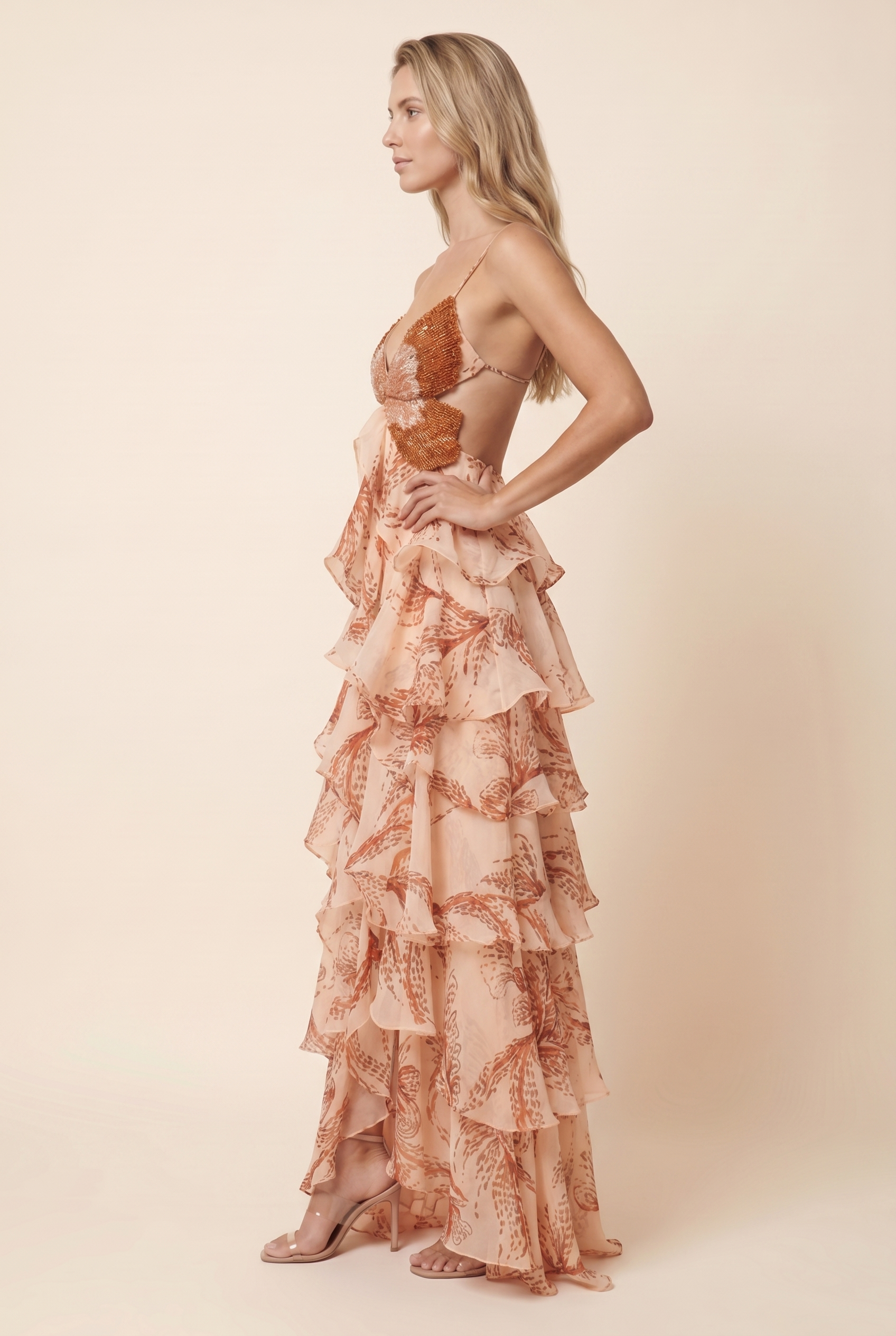 Kira Butterfly Ruffle Maxi Dress