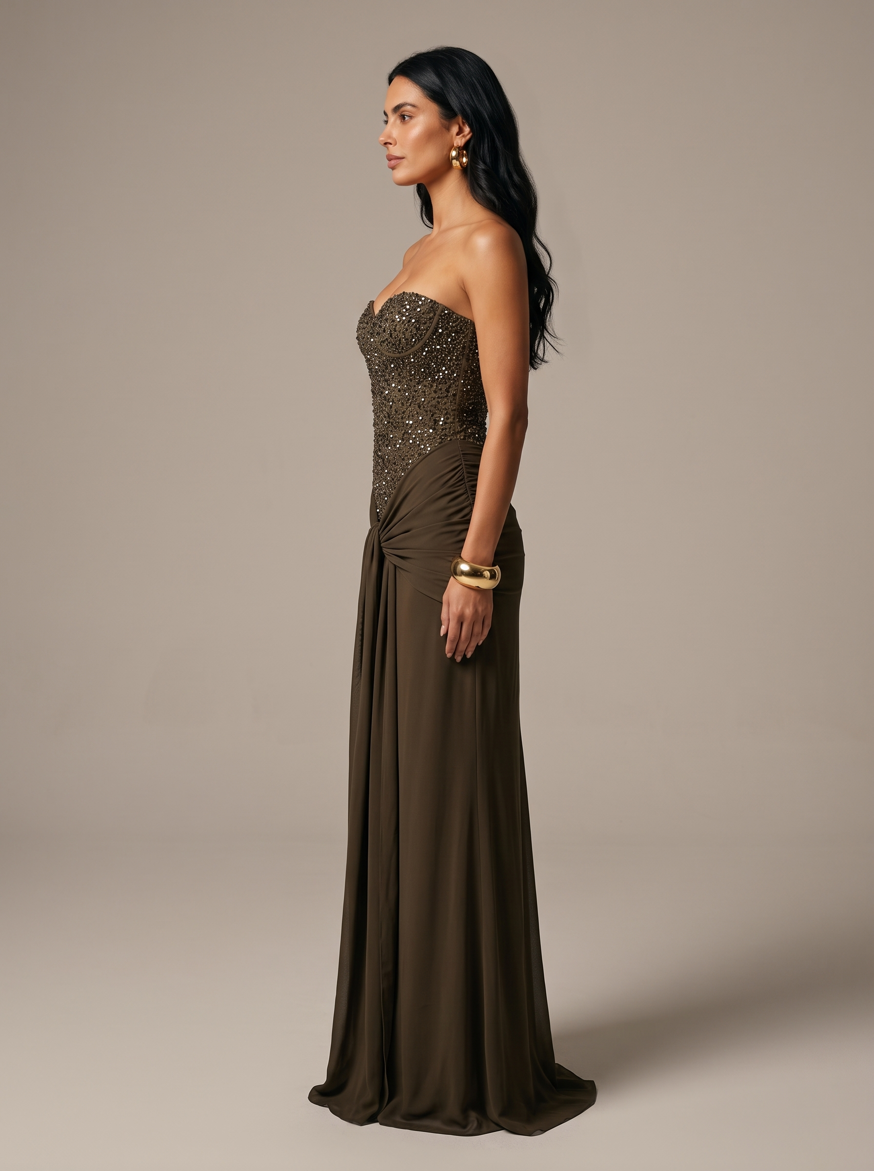 Raven Ballgown Gown - Khaki, side