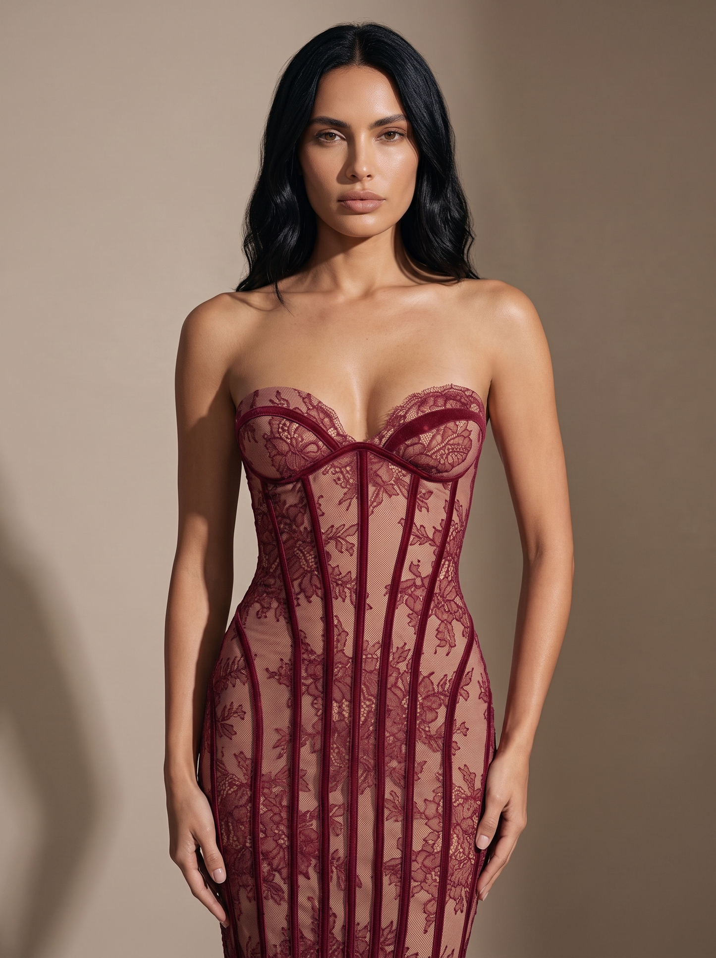 Louisa Maxi Dress - Burgundy, close up
