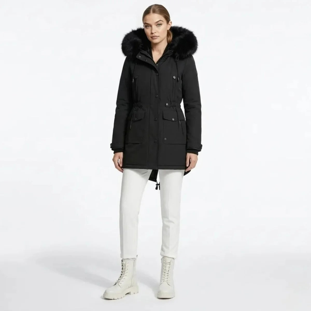 Hailey Faux Hooded Parka Jacket - Black