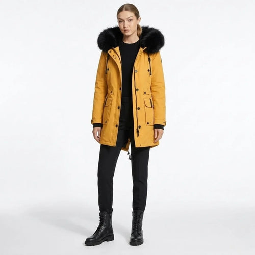 Hailey Faux Hooded Parka Jacket - Gold
