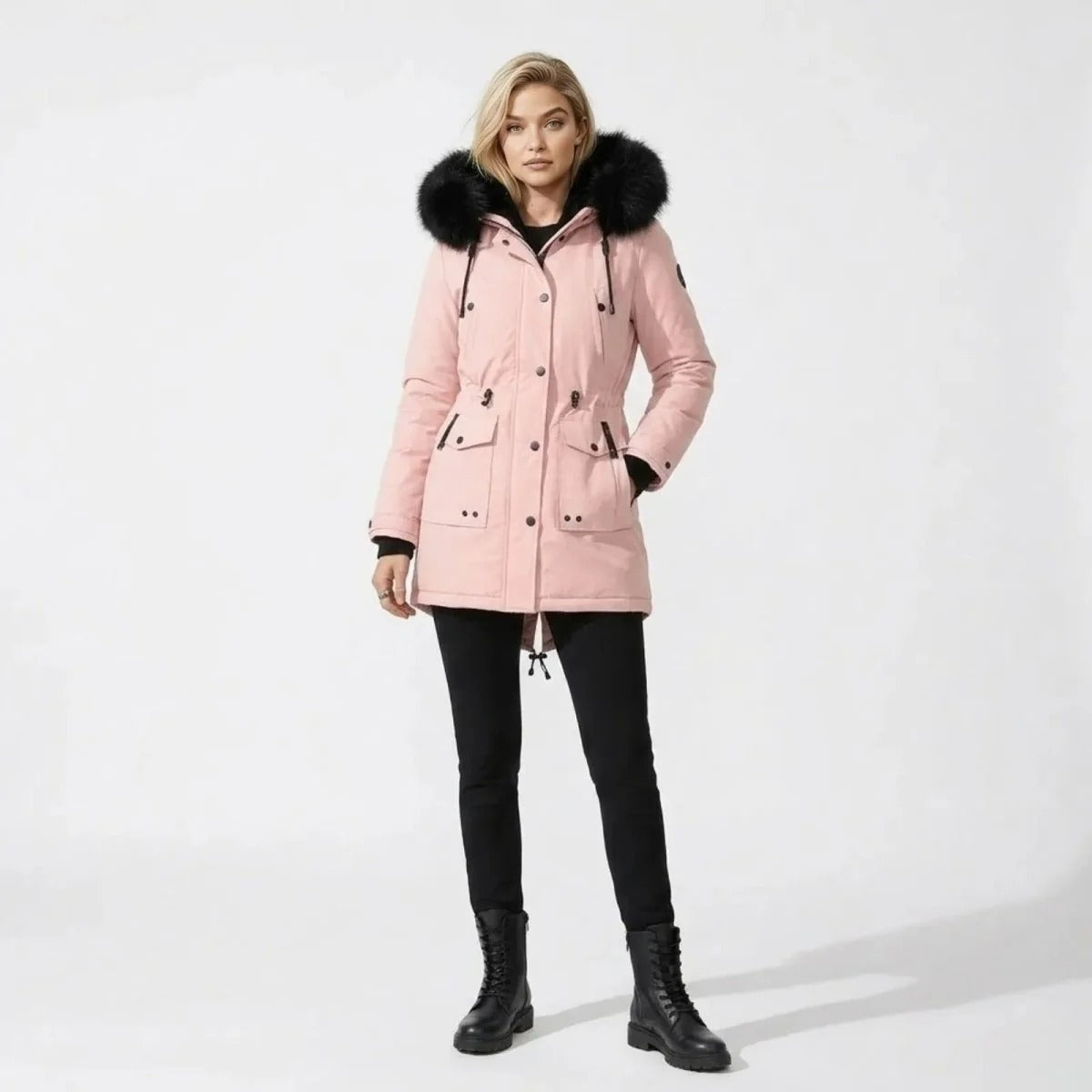 Hailey Faux Hooded Parka Jacket - Pink