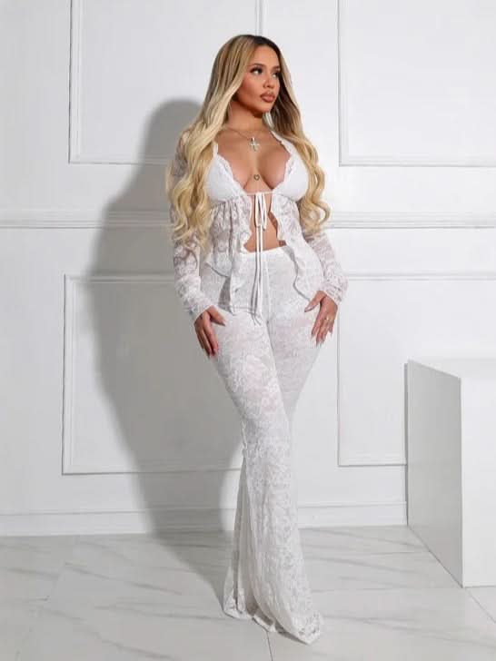 Henley Ruffle Set - White