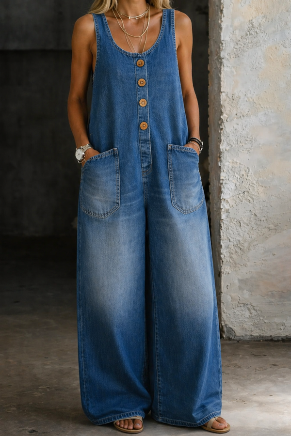 Indra Wide Leg Denim Overalls