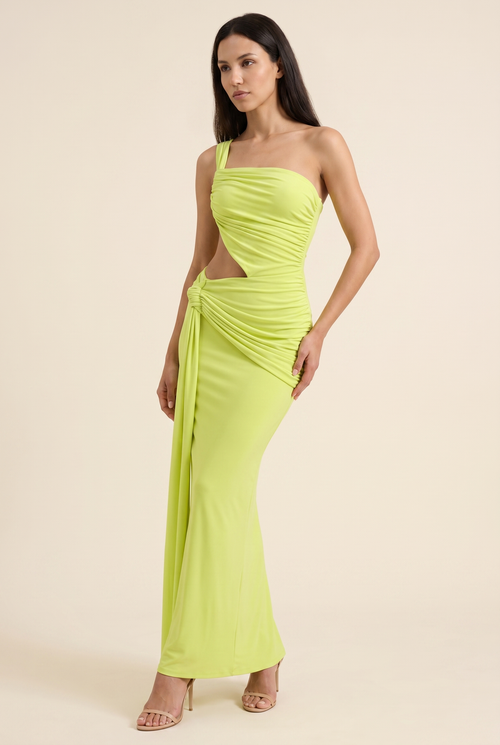 Isaura One Shoulder Maxi Dress - Lime