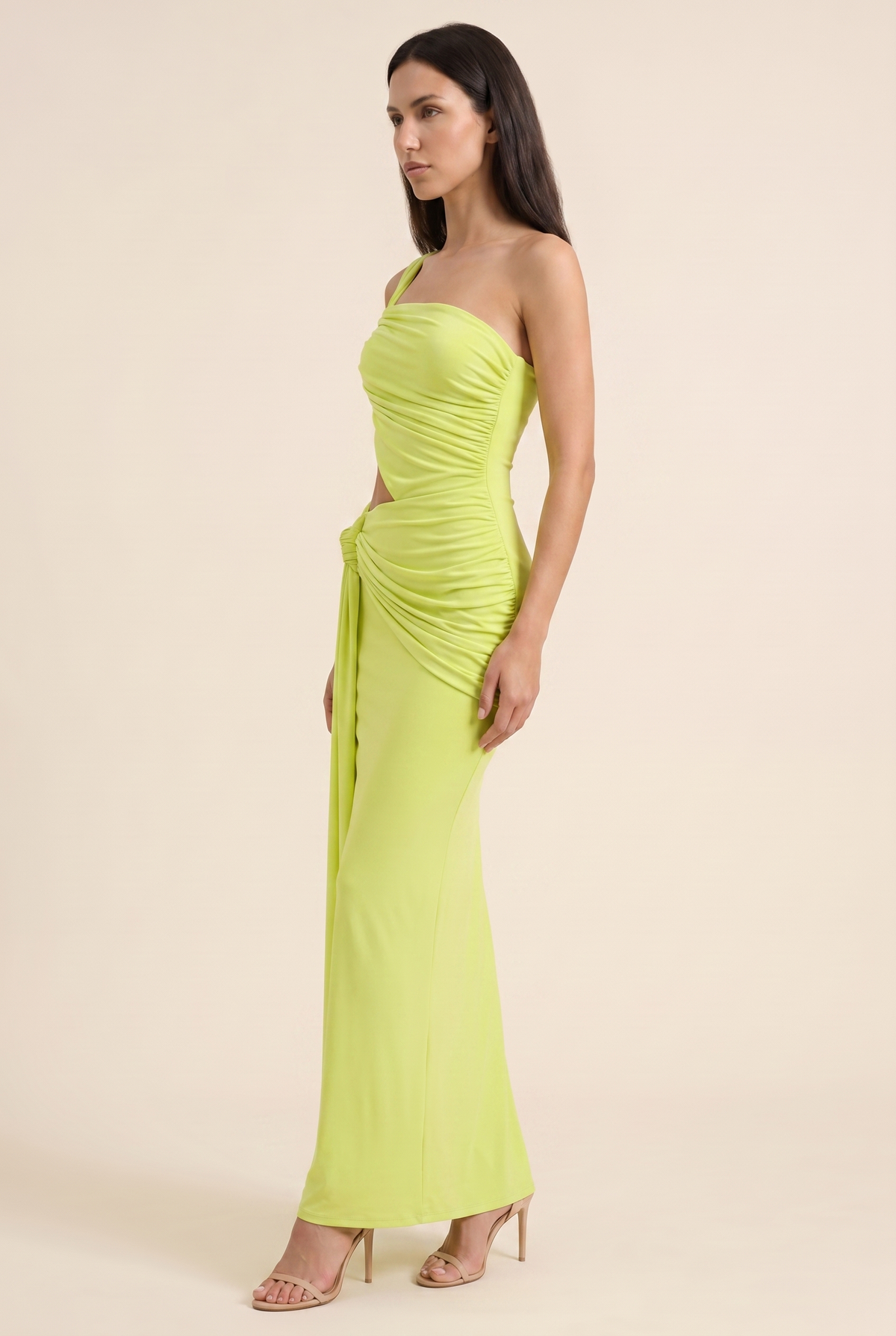 Isaura One Shoulder Maxi Dress - Lime