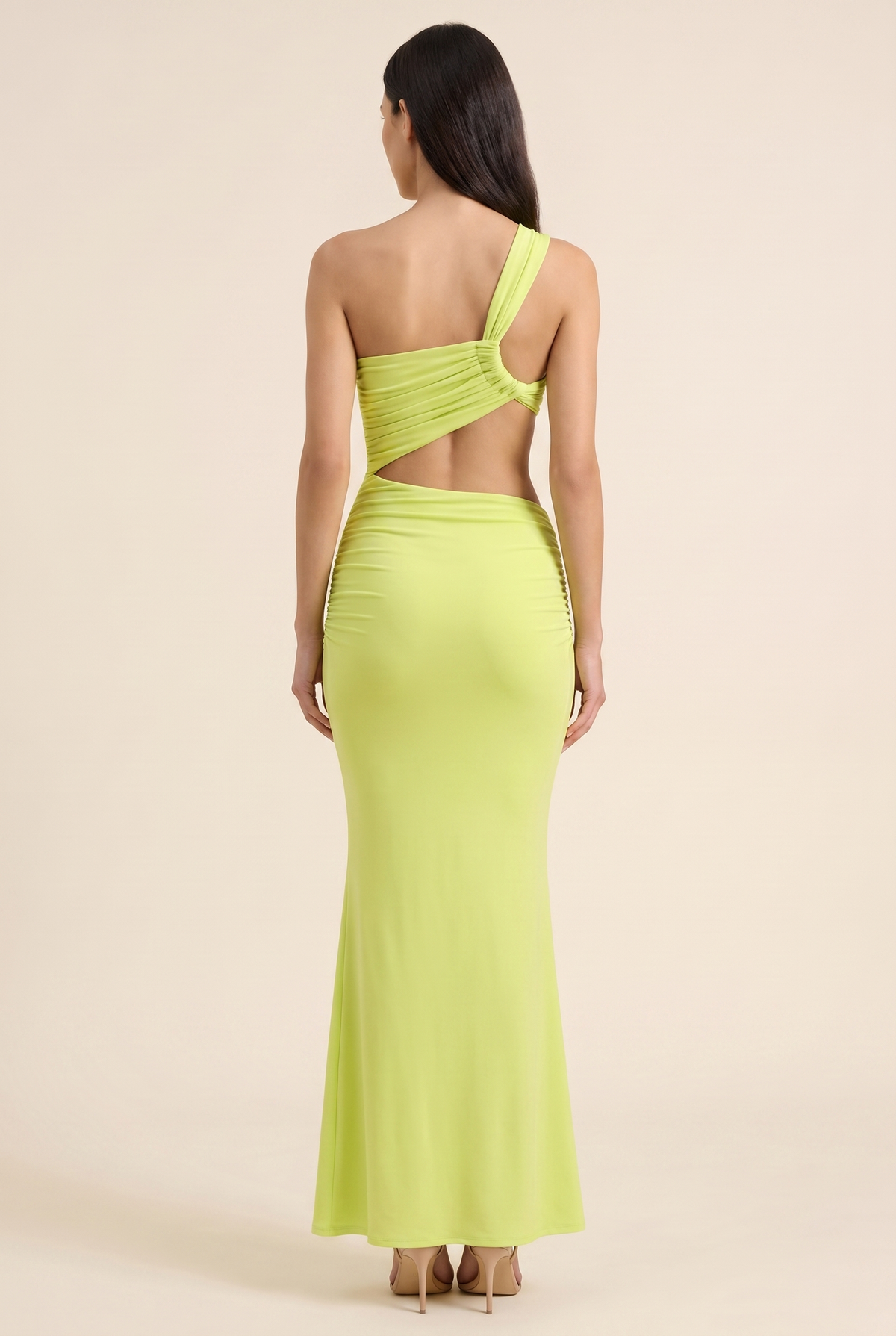 Isaura One Shoulder Maxi Dress - Lime