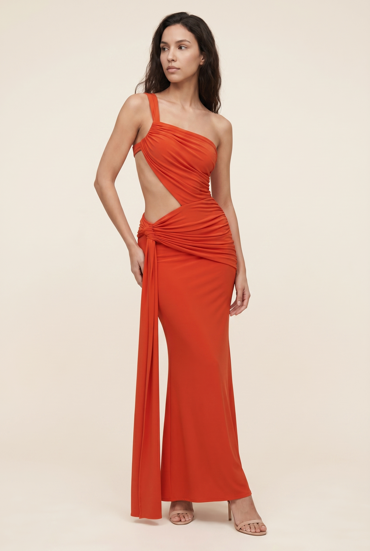 Isaura One Shoulder Maxi Dress - Orange