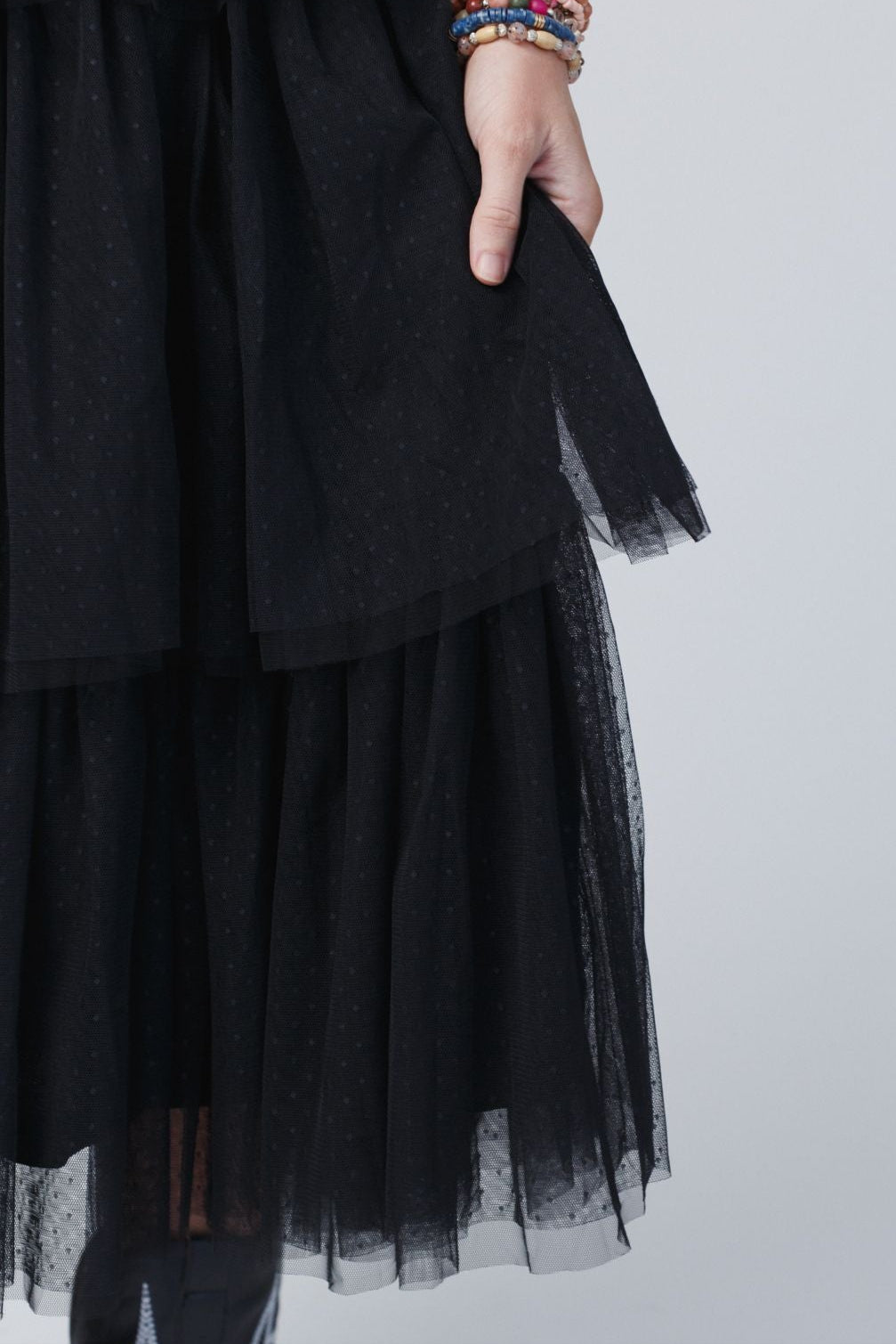Iseult Tiered Tulle Midi Dress - Black