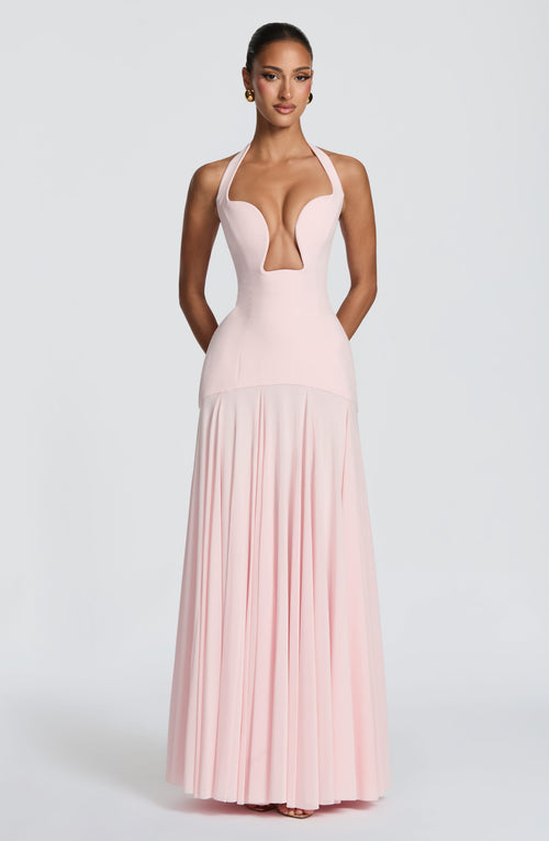 Jada Mesh Plunge Maxi Dress - Pink