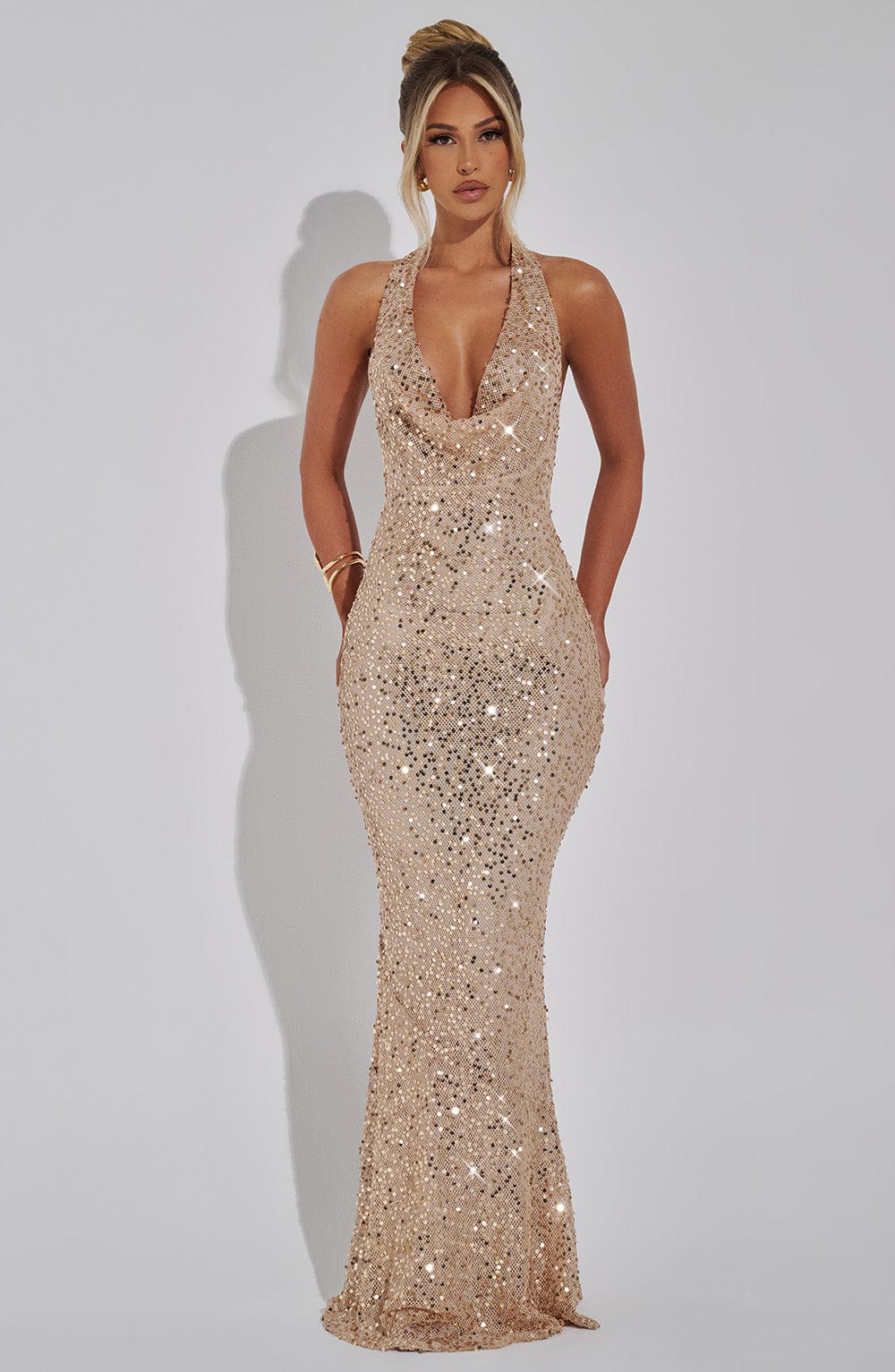 Kalina Glitter Maxi Dress - Champagne Gold