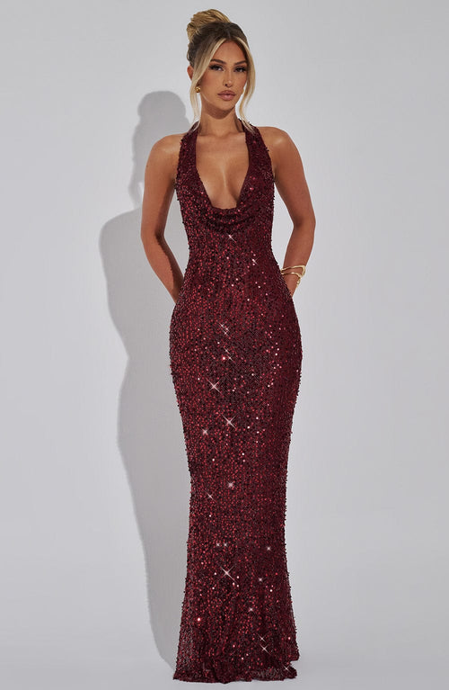 Kalina Glitter Maxi Dress - Wine Sparkle