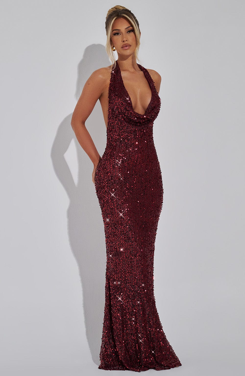 Kalina Glitter Maxi Dress - Wine Sparkle