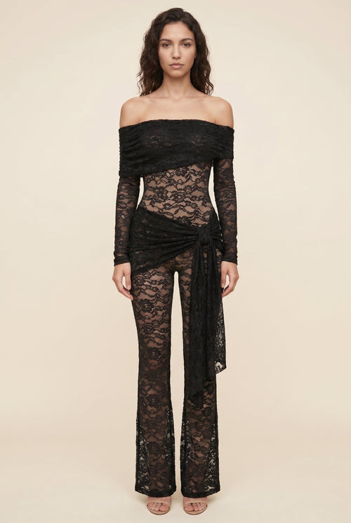 Klara Lace Off Shoulder Jumpsuit - Black