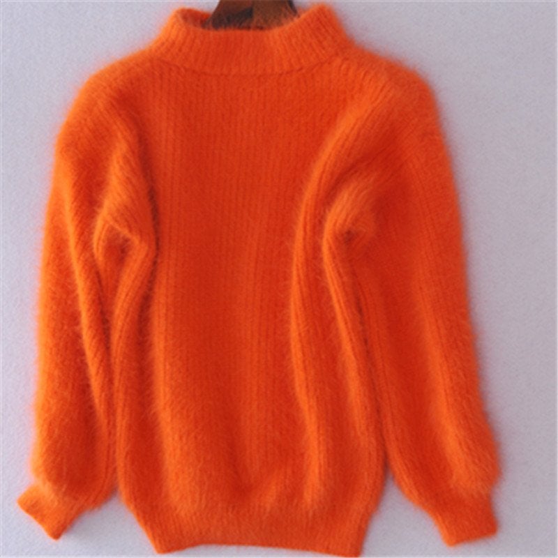 Acacia Fuzzy Lantern Sleeve Knit Sweater - Orange