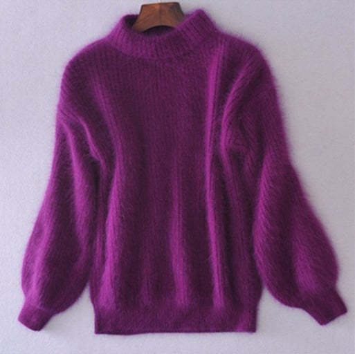 Acacia Fuzzy Lantern Sleeve Knit Sweater - Purple