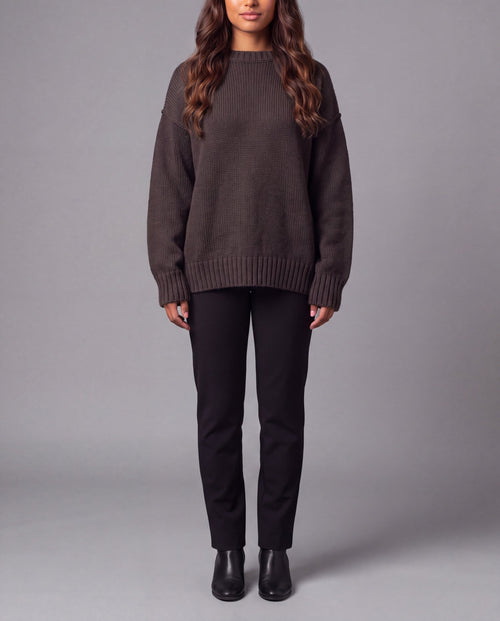 Aida Crew-Neck Knit Top - Chocolate