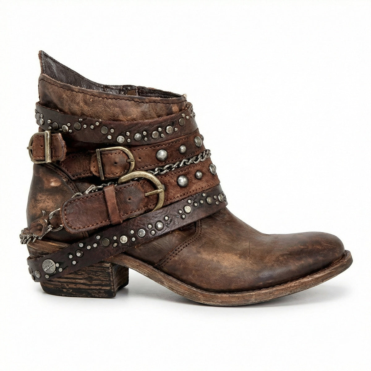 Aila Studded Ankle Boots - Brown