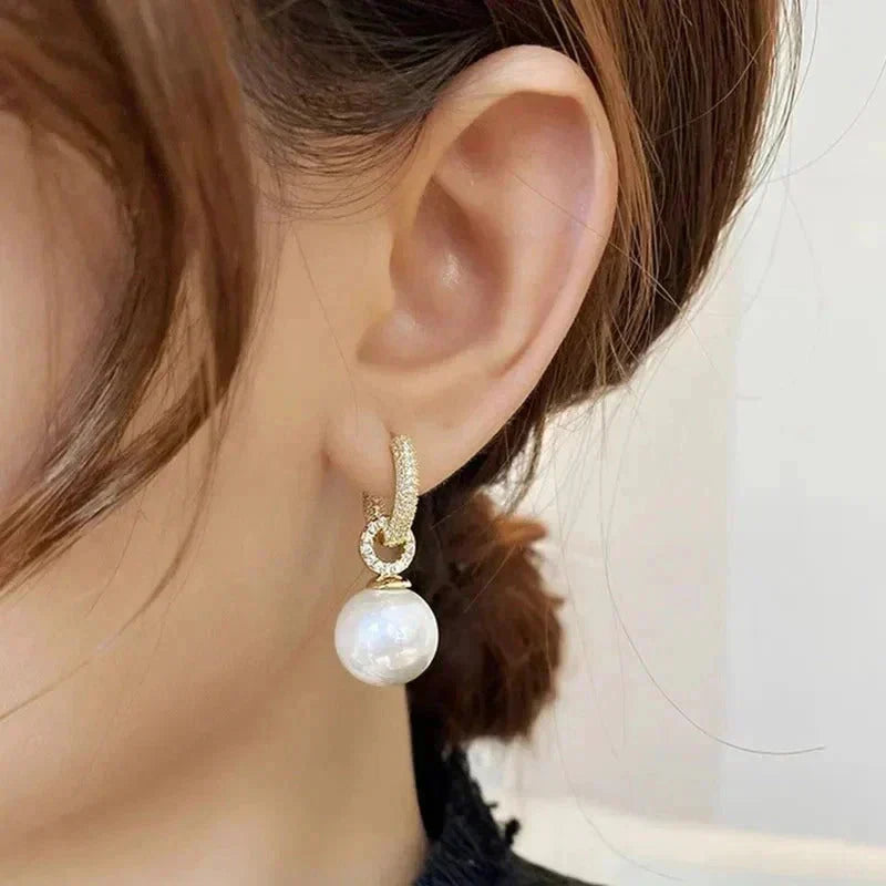 Aislinn Pearl Drop Hoop Earrings - Gold
