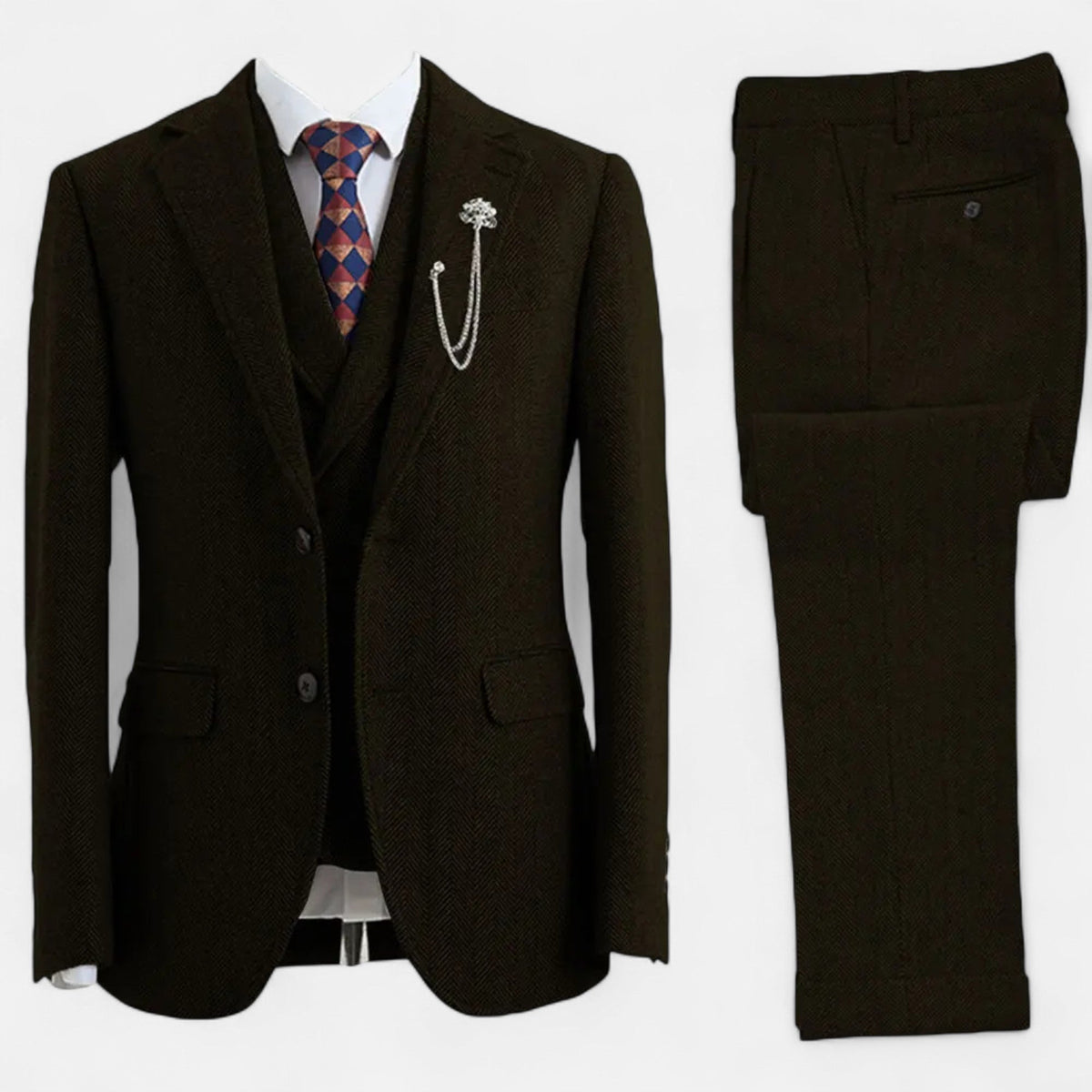 Alden Herringbone Three-Piece Suit
